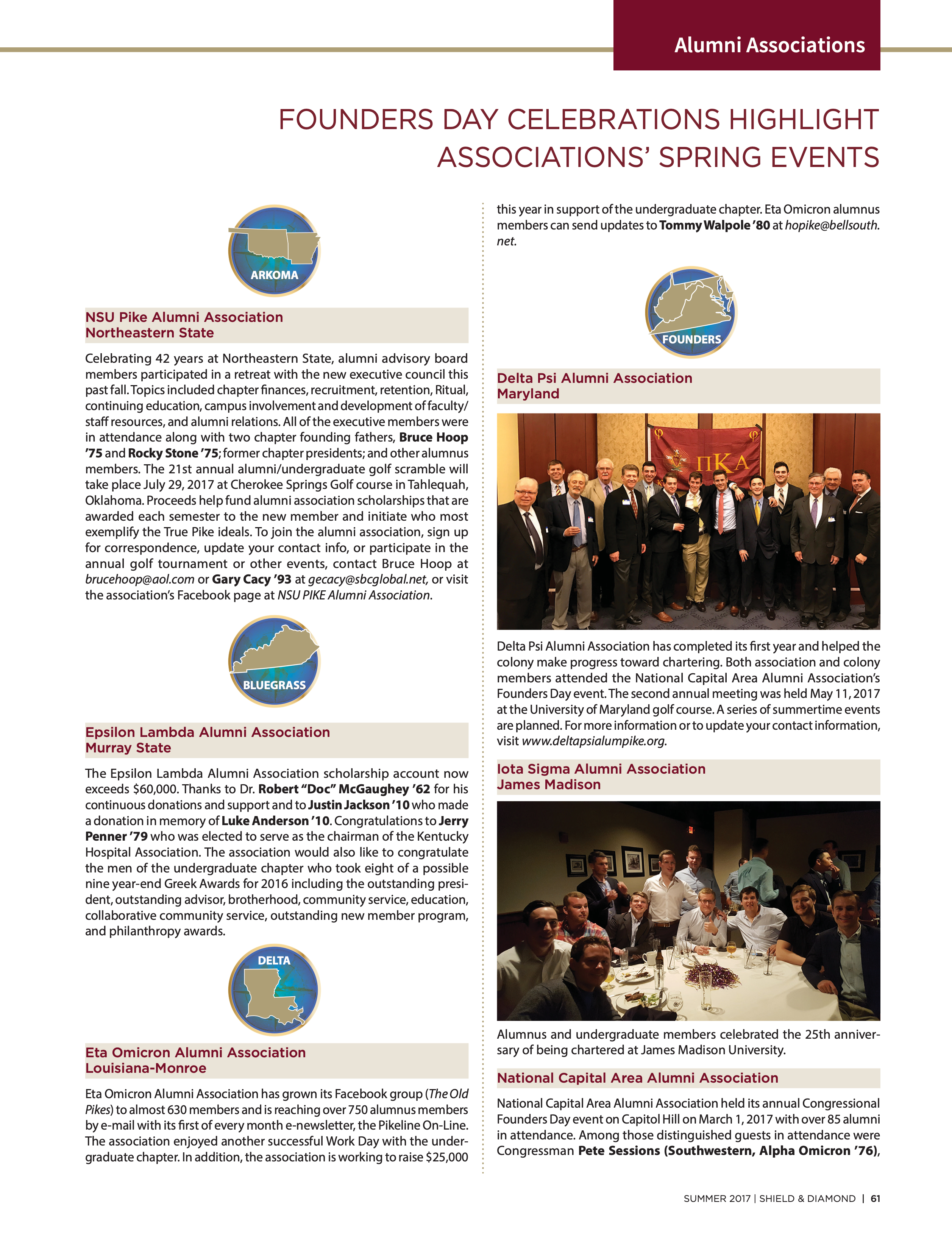 Alumni Associations: Founders Day Celebrations Highlight Associations Spring Events, Summer 2017